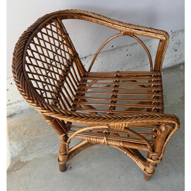 Brown 1940s Haywood Wakefield Rattan Child's Chair For Sale - Image 8 of 11