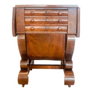 American Empire Mahogany Drop Leaf Work Table Side Cabinet For Sale