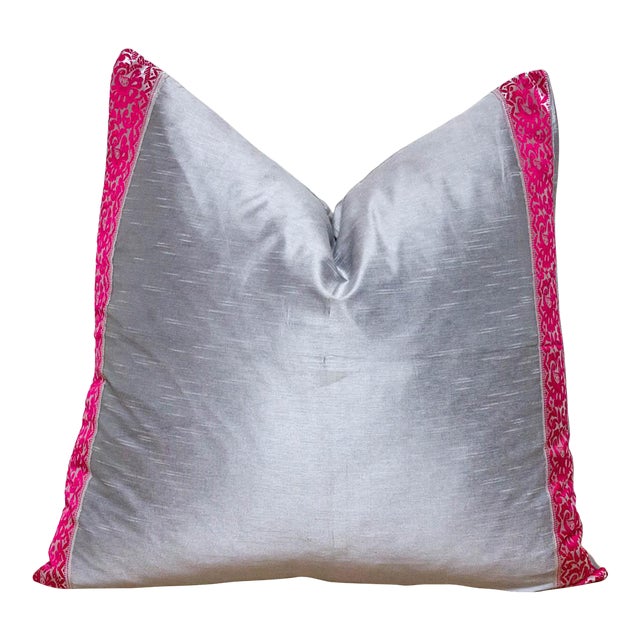 Silver Festive Silk Euro Pillow Cover For Sale