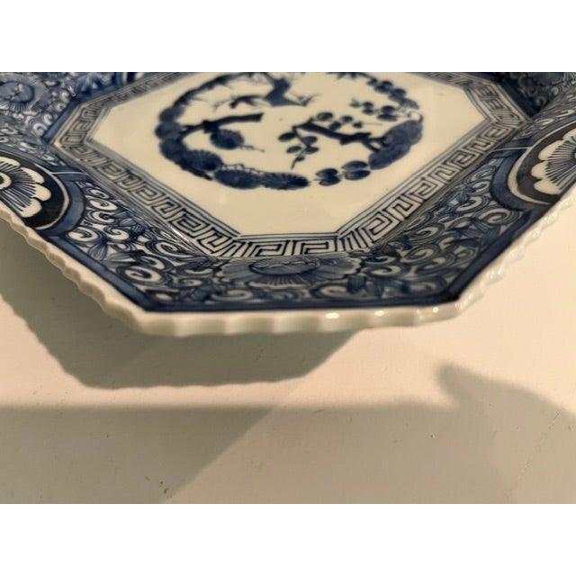 Japanese Antique Japanese Blue and White Arita Porcelain Octagonal Plate With Avian Motif For Sale - Image 3 of 15