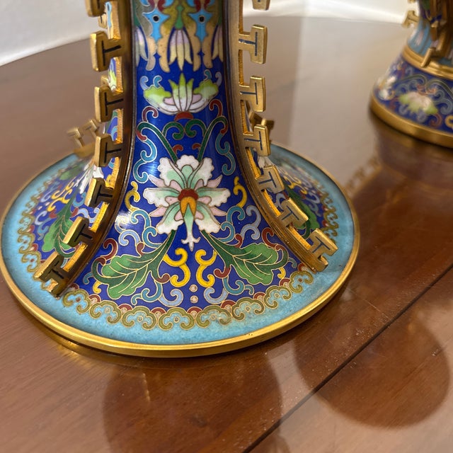 Early 20th Century Blue Cloisonne Vases - A Pair For Sale - Image 9 of 10
