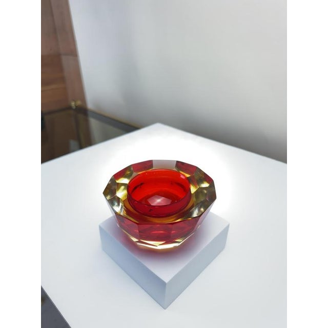 1970s Red and Yellow Faceted Sommerso Murano Glass Dish from Geode, 1970s For Sale - Image 5 of 8