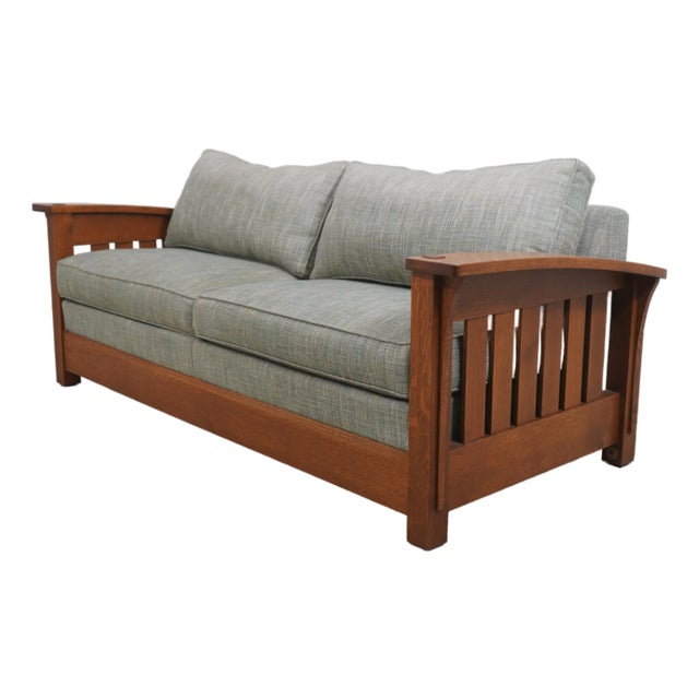 Stickley Mission Oak Arts & Crafts Upholstered Sofa For Sale