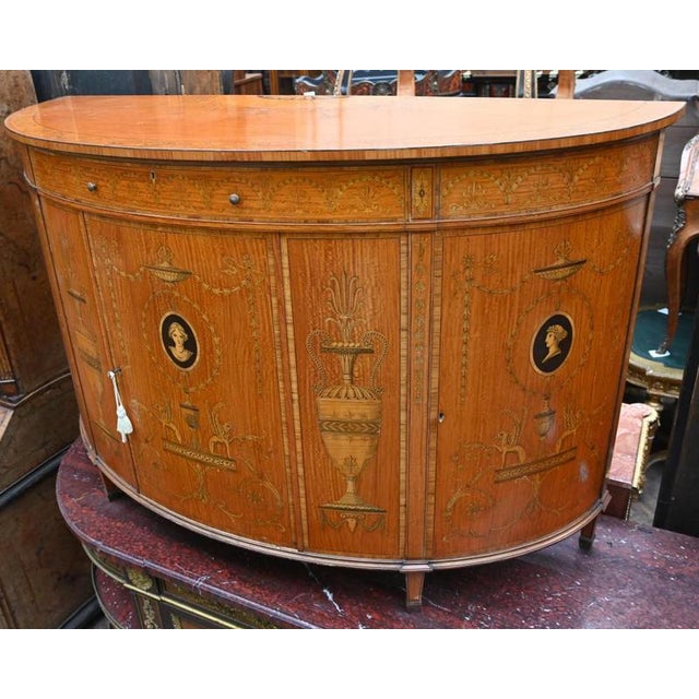 Wood Regency Adams Style Demi Lune Cabinet in Satinwood For Sale - Image 7 of 7