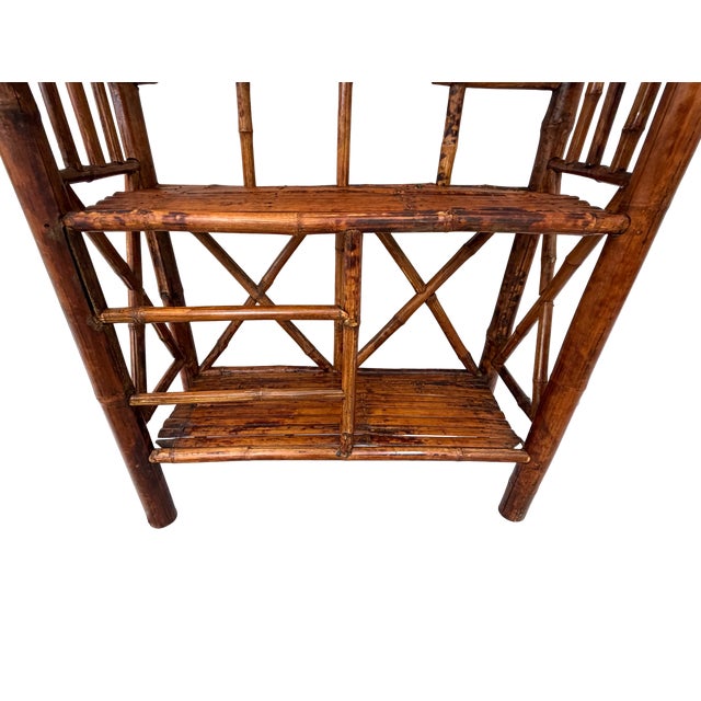 Vintage Chinoiserie Tortoiseshell Bamboo & Rattan 4-Tier Etagere Bookshelf For Sale In Los Angeles - Image 6 of 12