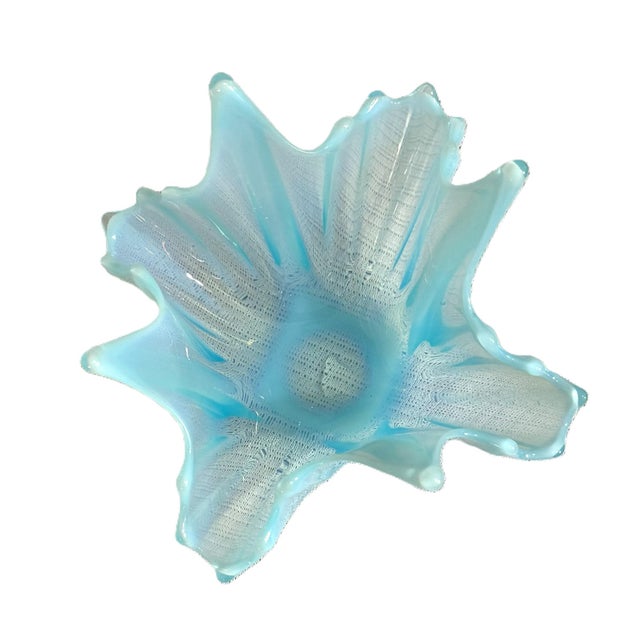 Vintage Handkerchief Bowl of Opalescent Crimped Blue Glass, by Fostoria For Sale - Image 11 of 12