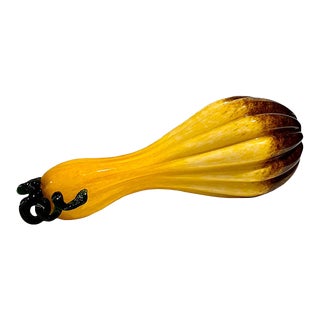 Vintage Art Glass Gourd Large Murano Attributed Yellow Squash Decorative Fall Decor 17” Long For Sale