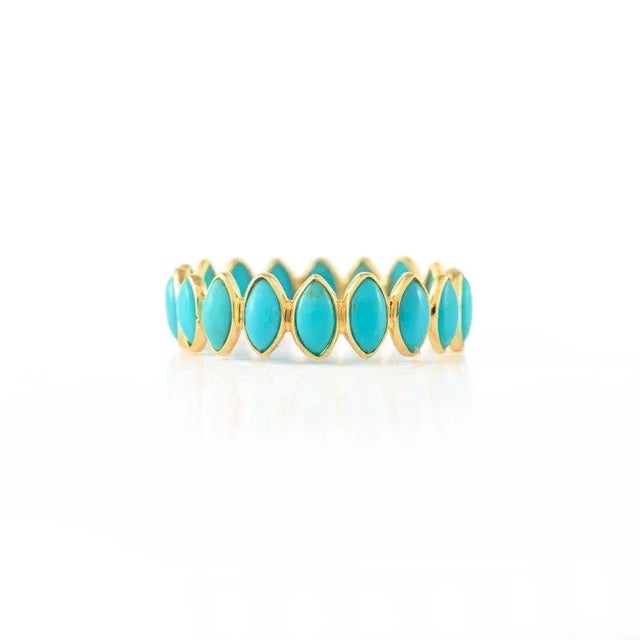 Stackable Turquoise 18k Yellow Gold Eternity Band Ring Size 7 ( All Sizes Available ) For Sale - Image 9 of 11