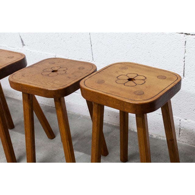 Brutalist Handcrafted Floral Stools, 1960s, Set of 4 For Sale - Image 10 of 18