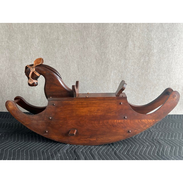 Vintage Late 20th Century Handcrafted Solid Cherry Wood Child’s Rocking Horse For Sale - Image 9 of 12
