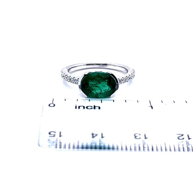 Natural Emerald Diamond Ring 6.5 14k W Gold 2.33 TCW Certified For Sale - Image 9 of 13