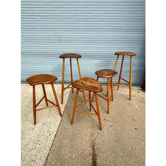 Horace B. Hartshaw Walnut and Birch Stools. Two sizes available, 2 that are 30" tall and 3 that are 22" tall. All stools...