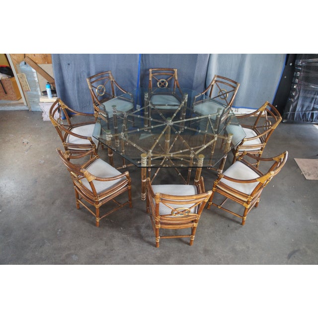 Brown McGuire Mid Century Modern Octagonal Bamboo Dining Table & 8 Target Back Chairs For Sale - Image 8 of 18