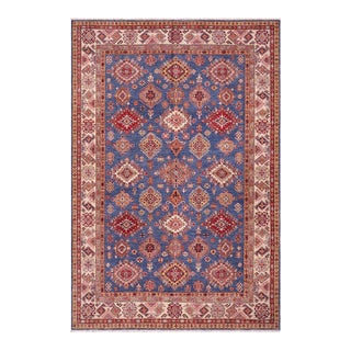 Rustic Super Kazak Blue/Ivory Wool Rug - 8'8'' X 12'2'' For Sale
