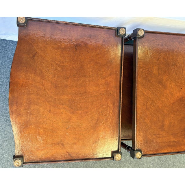 Vintage Regency Style Wood Three Tiered Library Side Tables on Casters- A Pair For Sale - Image 13 of 18