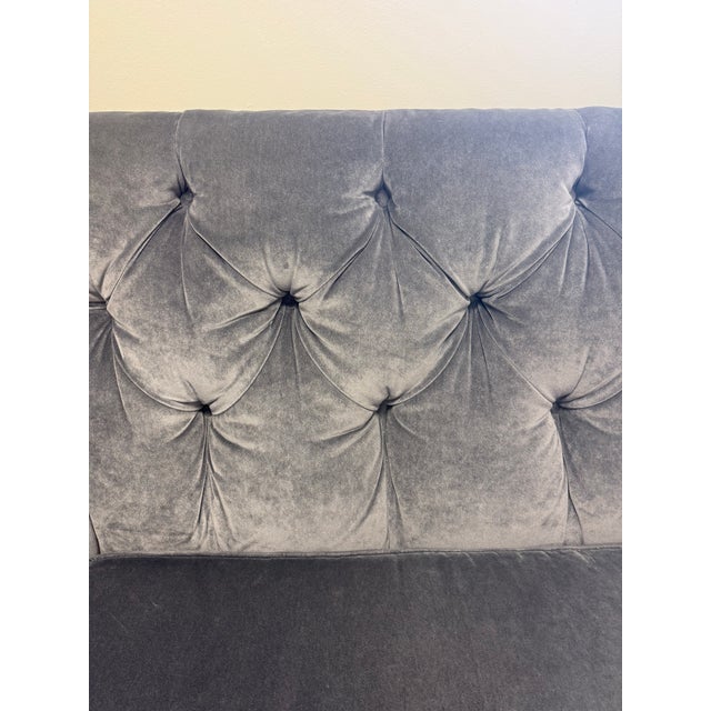 Textile Ethan Allen Blue/Gray Tufted Shelton Sofa With Nailhead Trim For Sale - Image 7 of 12