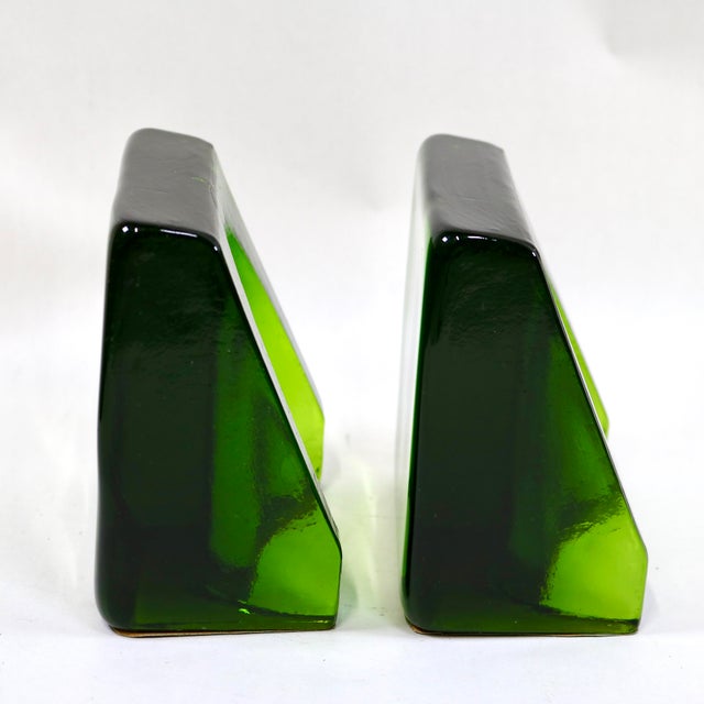 Wayne Husted 1960's Shovel Wedge Green Glass Bookends Attributed to Blenko by Wayne Husted-a Pair For Sale - Image 4 of 11