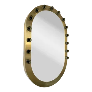 Brass Mirror Glass Cabochon Decor. Italy, 1990s