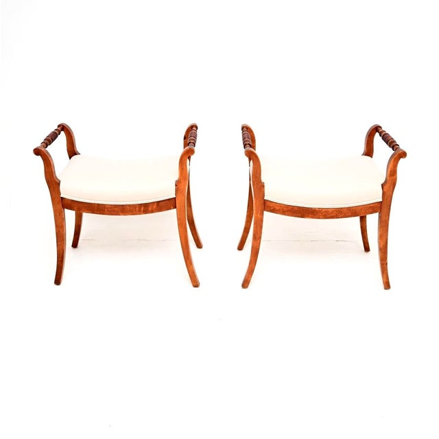 A stunning pair of antique Swedish satin birch Biedermeier stools. They were recently imported from Sweden, they date from...
