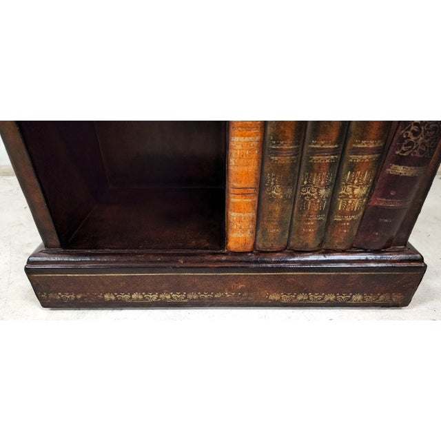 Wood Maitland Smith Leather Faux Book Nightstand Side Table For Sale - Image 7 of 11