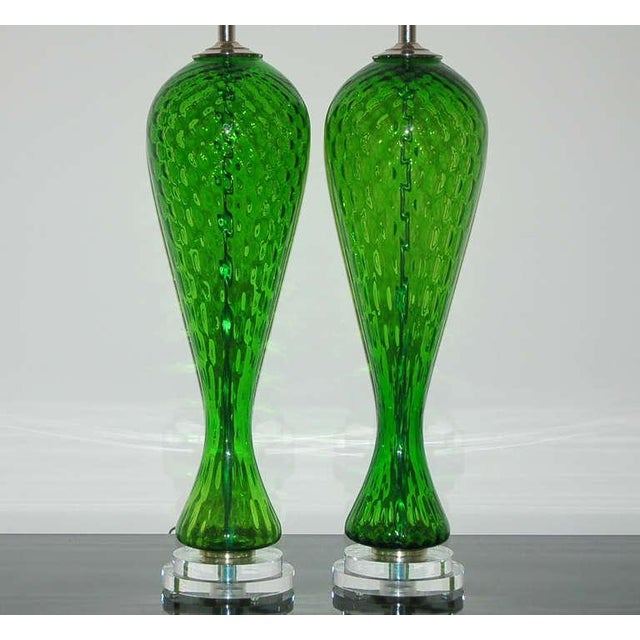 Mid-Century Modern Vintage Murano Glass Lamps Green For Sale - Image 3 of 11