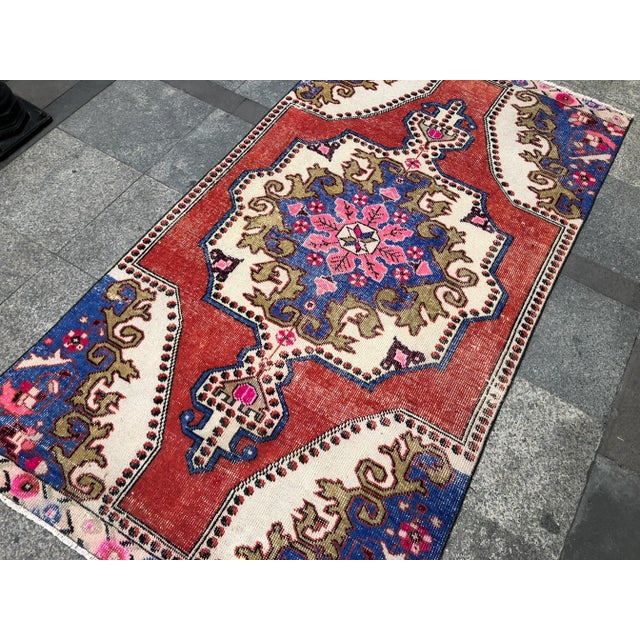 Turkish 1960s Vintage Turkish Oushak Hand-Knotted Rug - 3′10″ × 7′3″ For Sale - Image 3 of 11