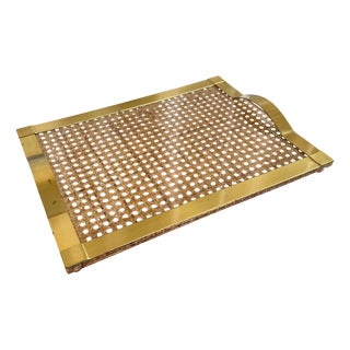 Mid-Century Italian Acrylic Glass Tray with Brass Handles, 1970s For Sale