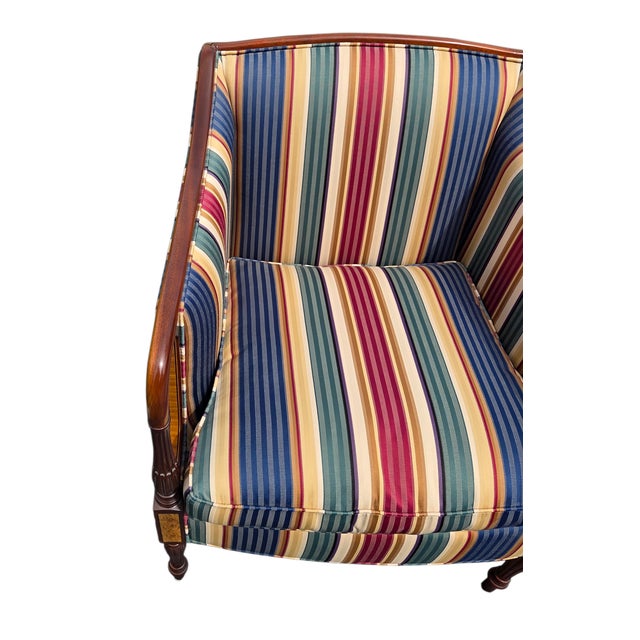 1980s Southwood Sheraton Federal Style Upholstered Inlaid Club Chair Armchair For Sale - Image 4 of 14