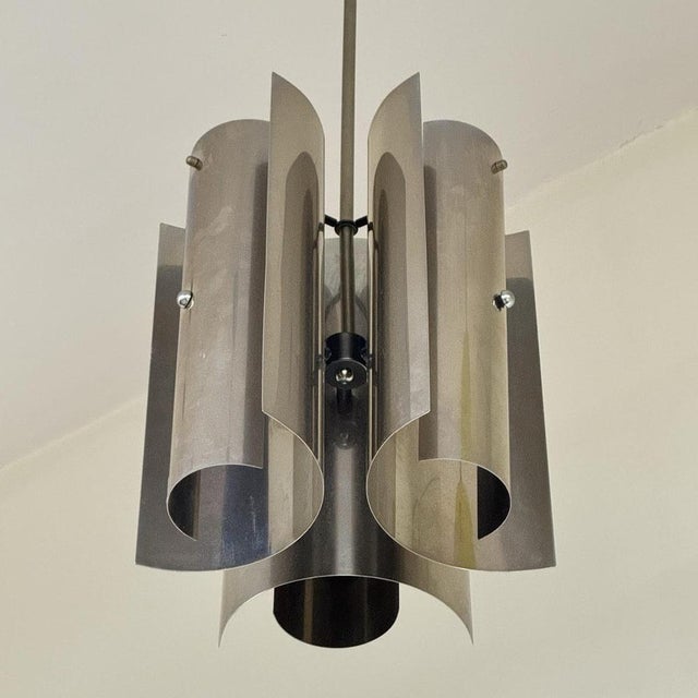 Modernist Curved Chrome Steel Chandelier by Max Sauze, 1970s For Sale - Image 3 of 9