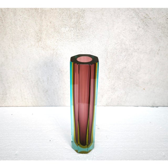 An exceptional vintage Murano sommerso glass vase attributed to Alessandro Mandruzzato, Italy, circa 1960s. This...