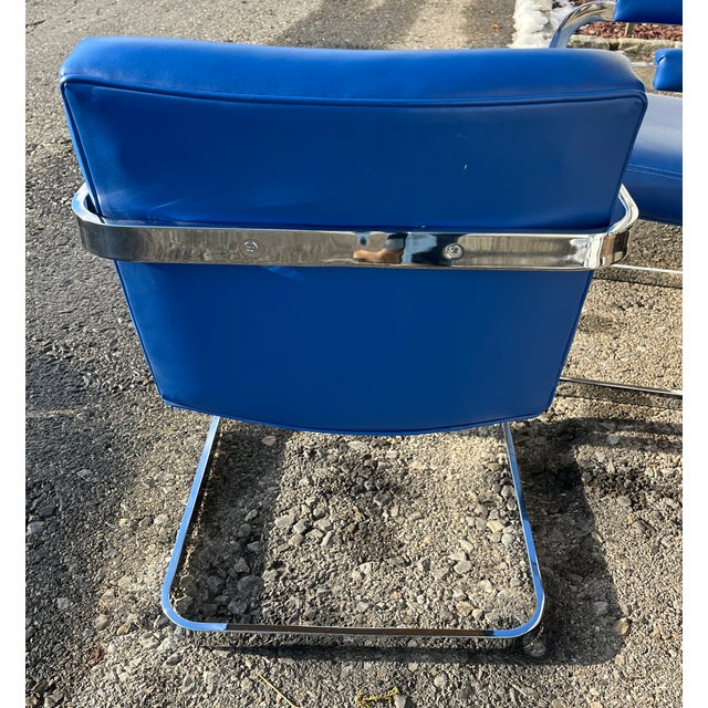 1970s 1970s Set of Mid-Century Modern Deep Blue Milo Baughman Thayer Coggin Cantilever Dining Chairs For Sale - Image 5 of 7