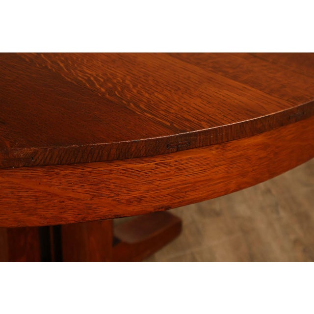 Antique L. & J.G. Stickley No. 716 Mission Oak Shoe Foot Round Dining Table For Sale - Image 14 of 18