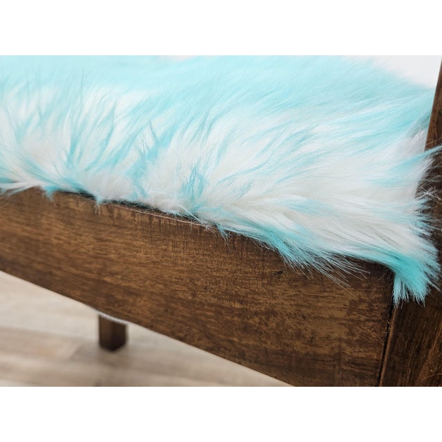 Blue Art Deco Stool in Walnut and Blue Fur, 1940 For Sale - Image 8 of 15