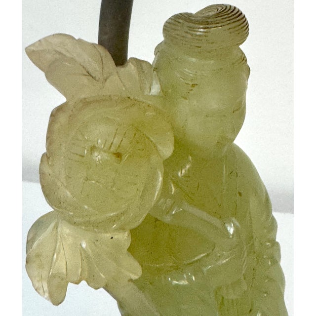 Chinese Carved Jadeite Guanyin with Cat, Mounted as a Lamp, Circa 1920s For Sale - Image 9 of 12