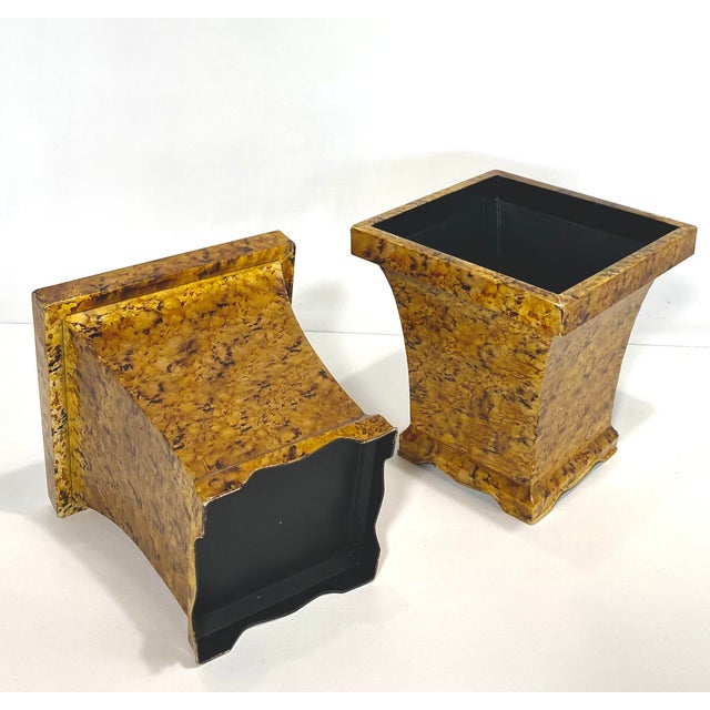 Copper 1980’s Pair Faux Tortoise Shell Planters/Cache Pots For Sale - Image 8 of 16