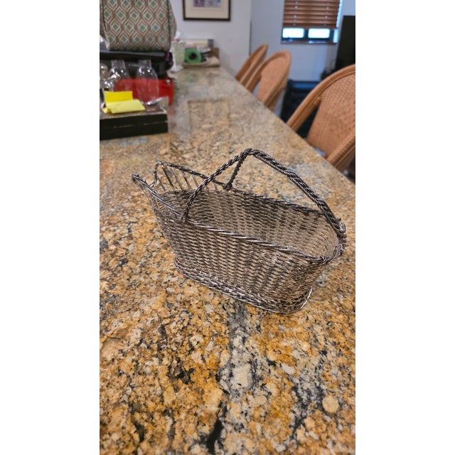 Metal Vintage French Christofle Gallia Silver-Plated Woven Wine Basket / Bottle Cradle For Sale - Image 7 of 7