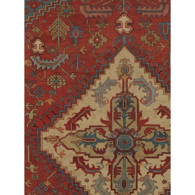 Persian Antique Persian Serapi Carpet, Handmade Wool Oriental Rug, Rust, Ivory, Lt Blue For Sale - Image 3 of 16