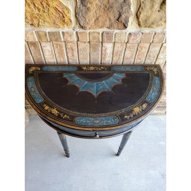 Black Lane Venture Bespoke Black & Gilt Painted Demilune Console Table For Sale - Image 8 of 11