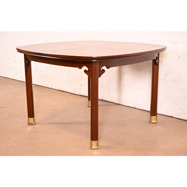Henredon Mid-Century Modern Hollywood Regency Chinoiserie Walnut and Burl Wood Extension Dining Table | Newly Refinished For Sale - Image 9 of 13
