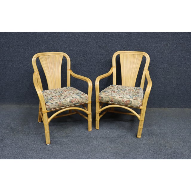 MCM Style Fan Back Bamboo & Rattan Armchairs – Set of 4 For Sale - Image 16 of 18