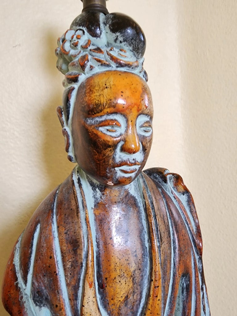 Vintage Table Lamp of a Statue of Guan Yin Made by Frederick