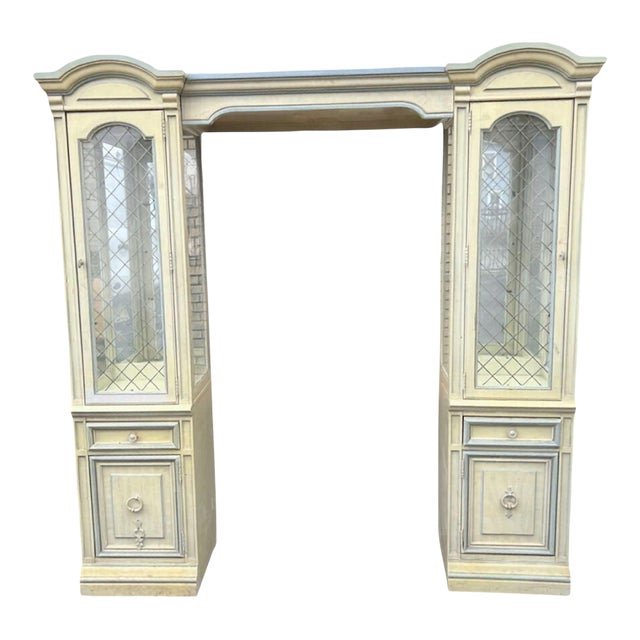 Vintage Painted China Cabinet Wall Unit For Sale