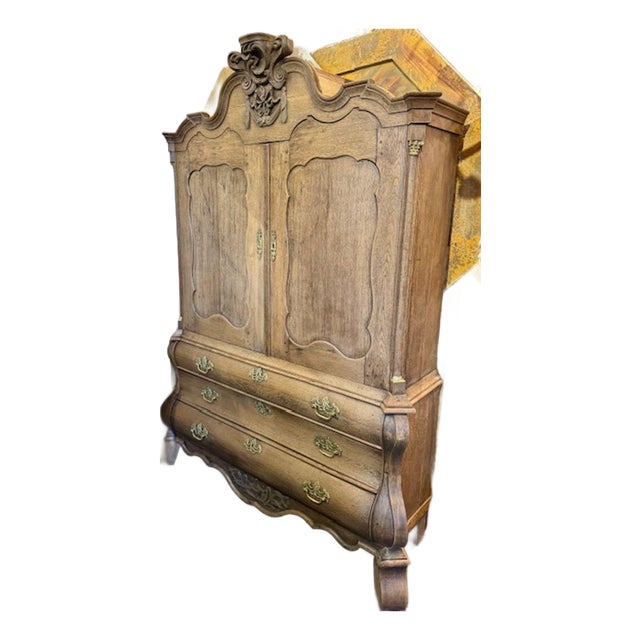 18th C. Dutch Bleached Oak Linen Press For Sale
