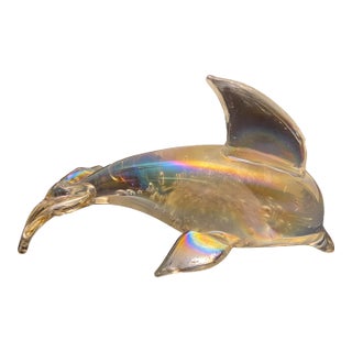 Vintage Carnival Glass Iridescent Dolphin Figurine For Sale