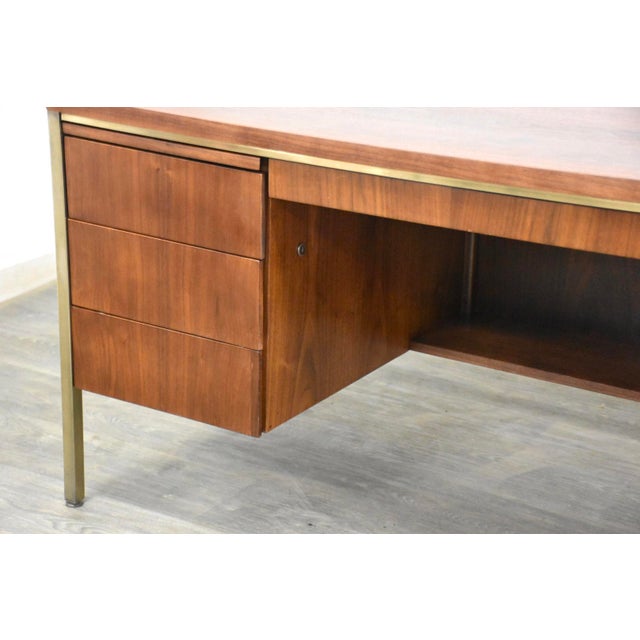 1960s Refinished Walnut and Brass Desk by Alma For Sale - Image 11 of 11