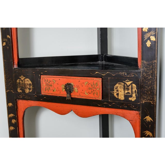 Asian Red And Black Corner Cabinets A Pair Chairish