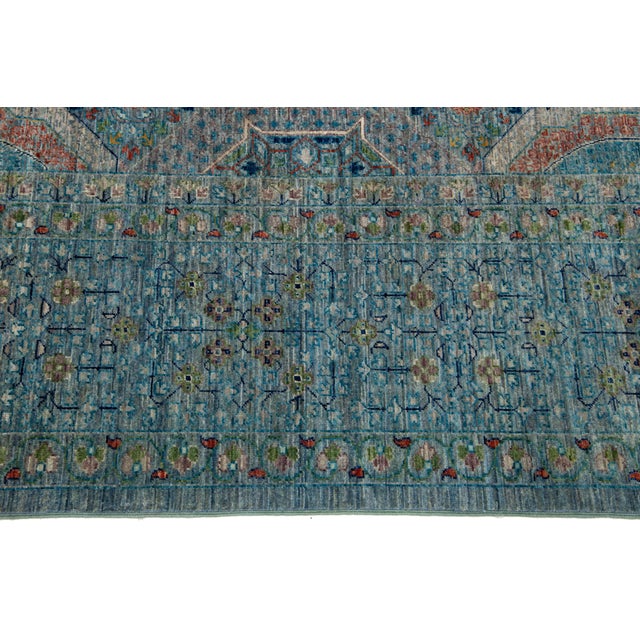 Textile Blue Modern Mamluk Wool Rug With Geometric Design For Sale - Image 7 of 9