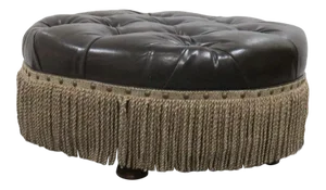 Contemporary Dark Brown Leather Chesterfield Style Ottoman