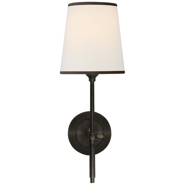 Thomas O'Brien for Visual Comfort Signature Bryant Sconce in Bronze with Linen Shade with Black tape For Sale