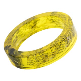 John Galliano Yellow Acrylic Resin Bracelet Bangle with Newspaper Inclusions For Sale